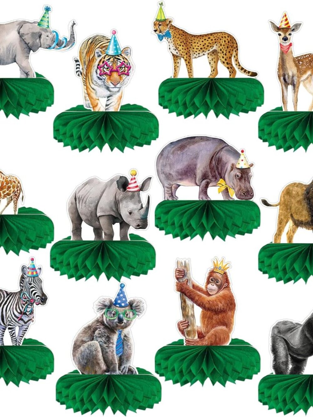 12 Pcs Safari Birthday Jungle Animal Honeycomb,Fresh Style